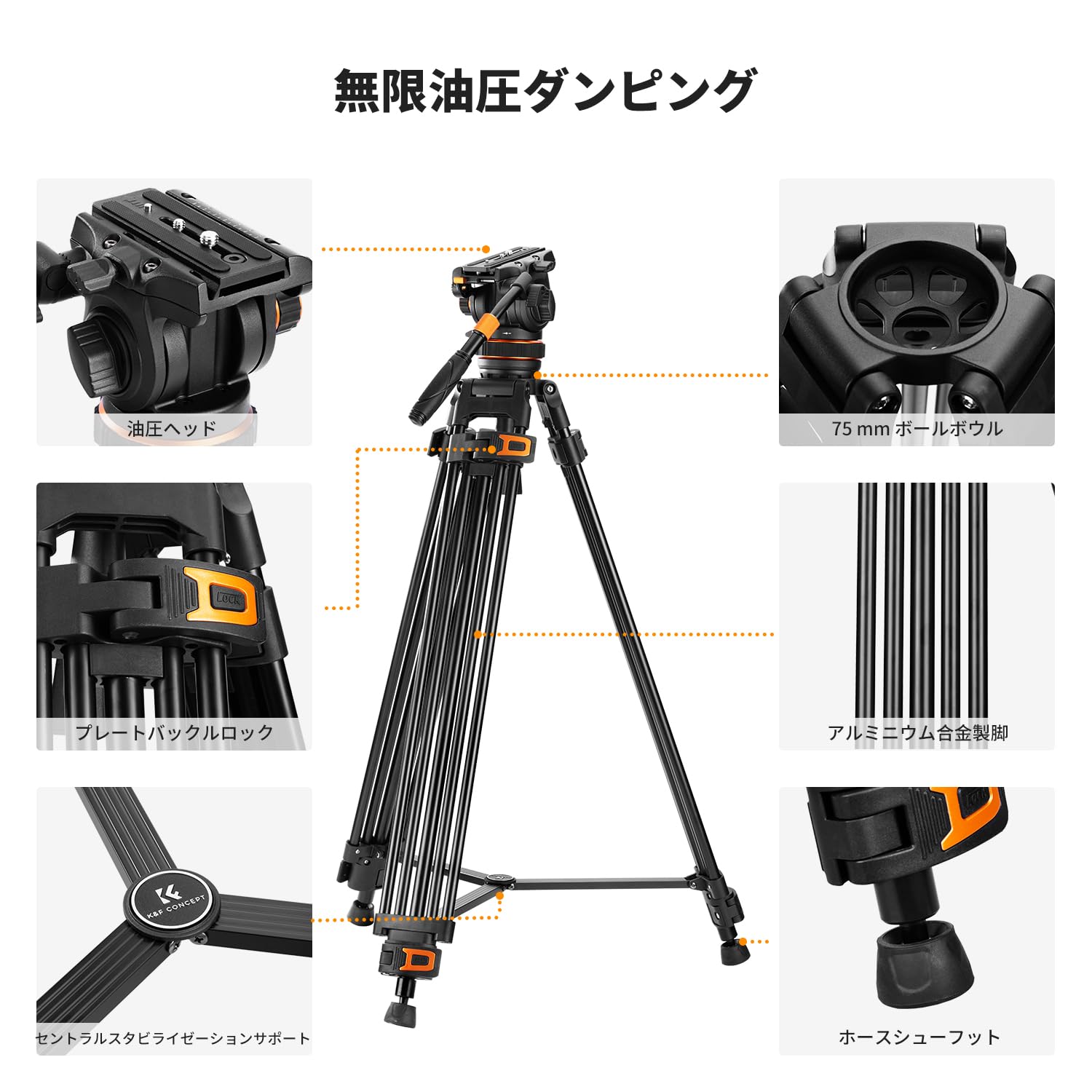 Amazon | ビデオカメラ三脚 K&F CONCEPT 75